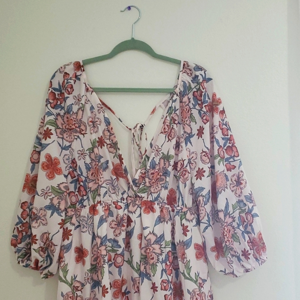 SHEIN plus floral cut out back lantern sleeve dress